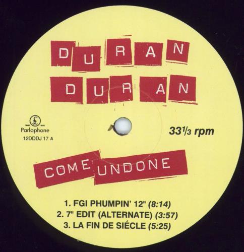 Duran Duran「Come Undone」12インチシングルレコード Duran Duran Come Undone UK Promo 12